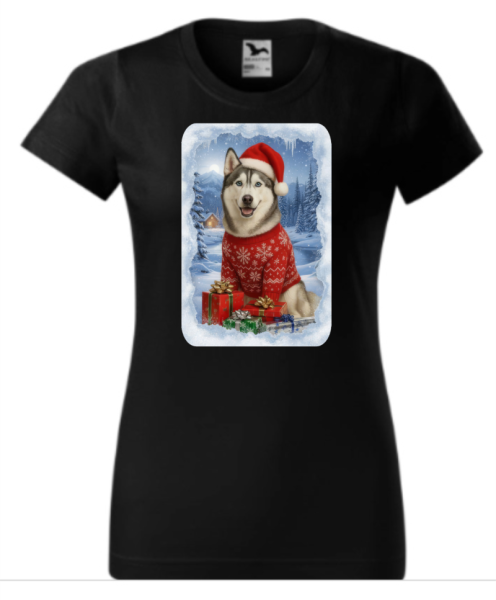 Vánoční tričko Sibiřským huskym dámské4